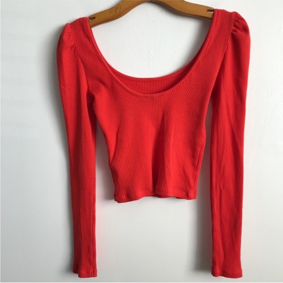 TOPSHOP Long Sleeve Ribbed Cropped Top in Red sz 4 EUC - Picture 2 of 8